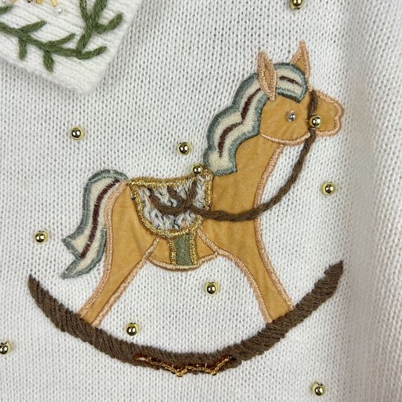 B P Design Cotton Ramie Neutral Embroidered Christmas Sweater Size Large - Picture 6 of 14